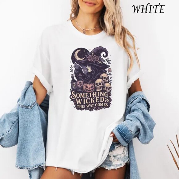 Tops - Something Wicked This Way Comes Shirt, Witch Moon Wolf Pumpkin Shirt